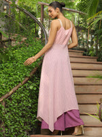 Thumbnail for Janasya Light Georgette Striped Asymmetric Kurta Set