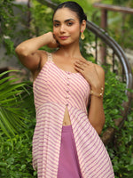 Thumbnail for Janasya Light Georgette Striped Asymmetric Kurta Set