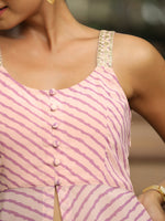Thumbnail for Janasya Light Georgette Striped Asymmetric Kurta Set