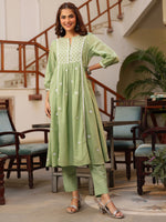 Thumbnail for Janasya Light Cotton Embroidered A-Line Kurta Set