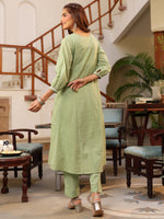 Thumbnail for Janasya Light Cotton Embroidered A-Line Kurta Set