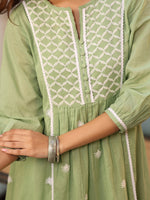 Thumbnail for Janasya Light Cotton Embroidered A-Line Kurta Set