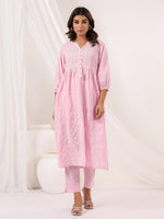 Thumbnail for Janasya Light Cotton Embroidered A-Line Kurta Set