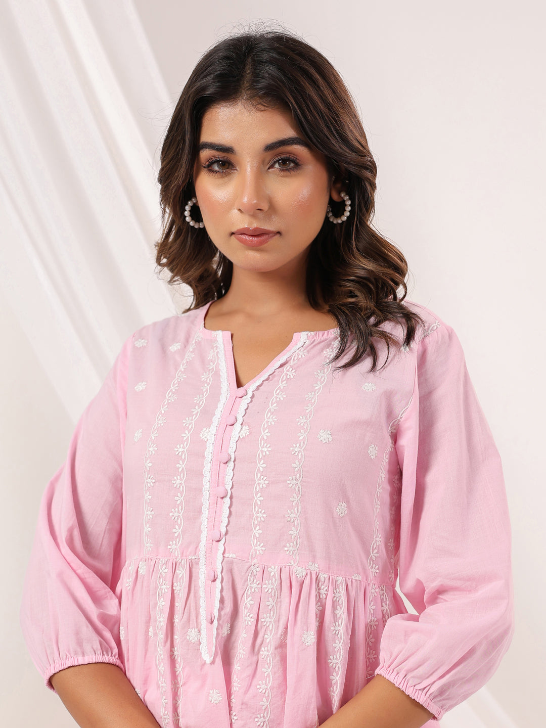 Janasya Light Cotton Embroidered A-Line Kurta Set
