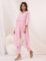 Thumbnail for Janasya Light Cotton Embroidered A-Line Kurta Set