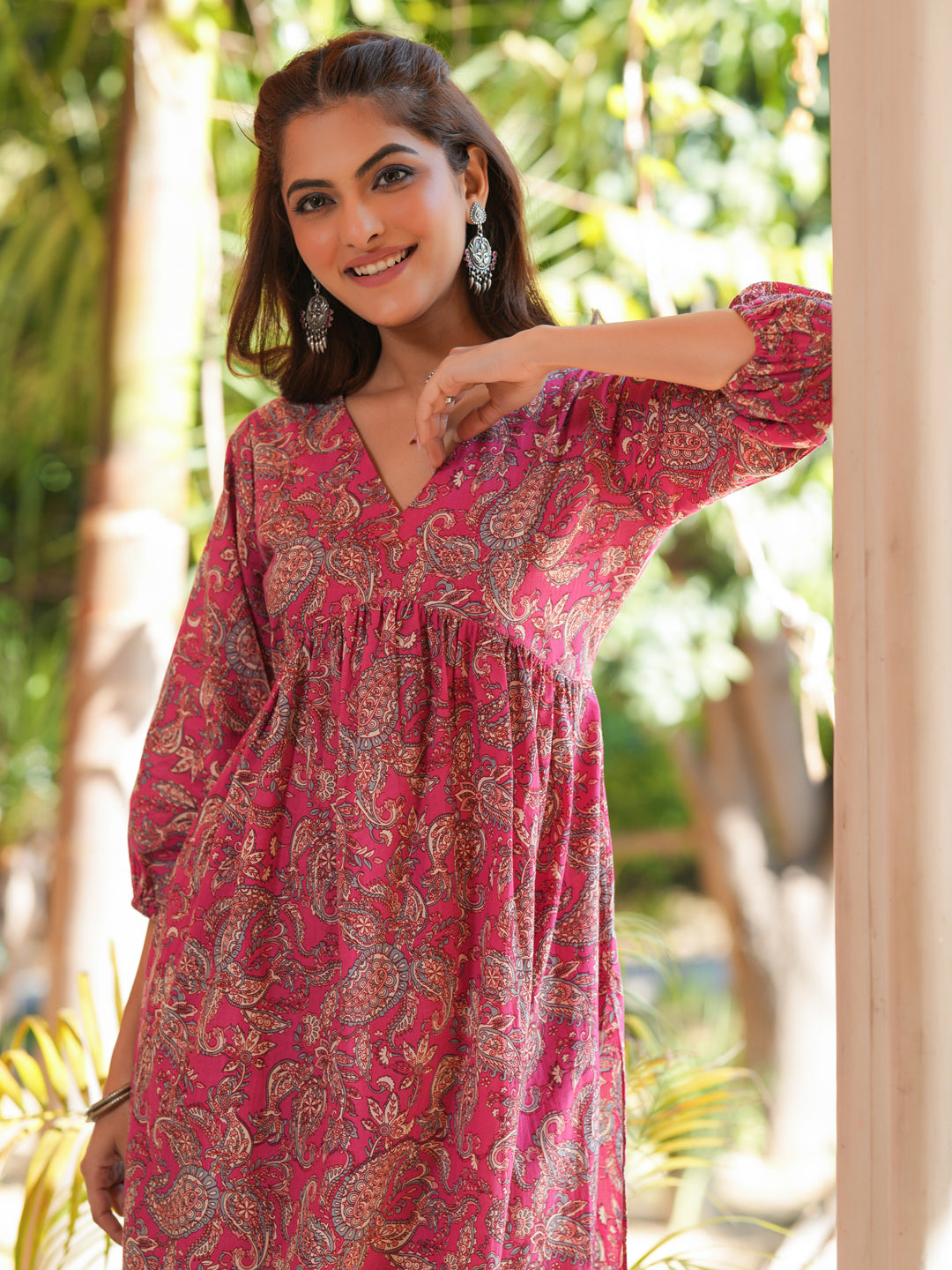 Janasya Bright Cotton Floral A-Line Kurta Set