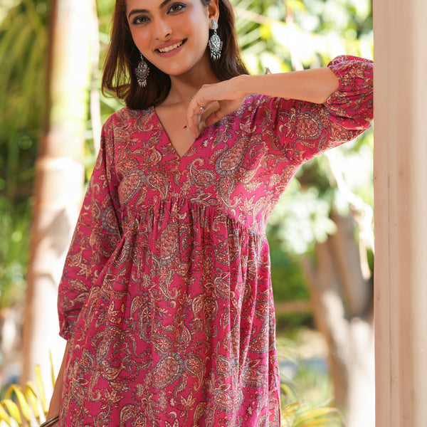 Janasya Bright Cotton Floral A-Line Kurta Set