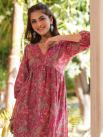 Thumbnail for Janasya Bright Cotton Floral A-Line Kurta Set