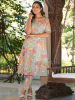 Thumbnail for Janasya Light Cotton Floral A-Line Kurta Set