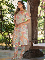 Thumbnail for Janasya Light Cotton Floral A-Line Kurta Set
