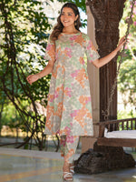Thumbnail for Janasya Light Cotton Floral A-Line Kurta Set