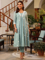 Thumbnail for Janasya Light Cotton Embroidered A-Line Kurta Set