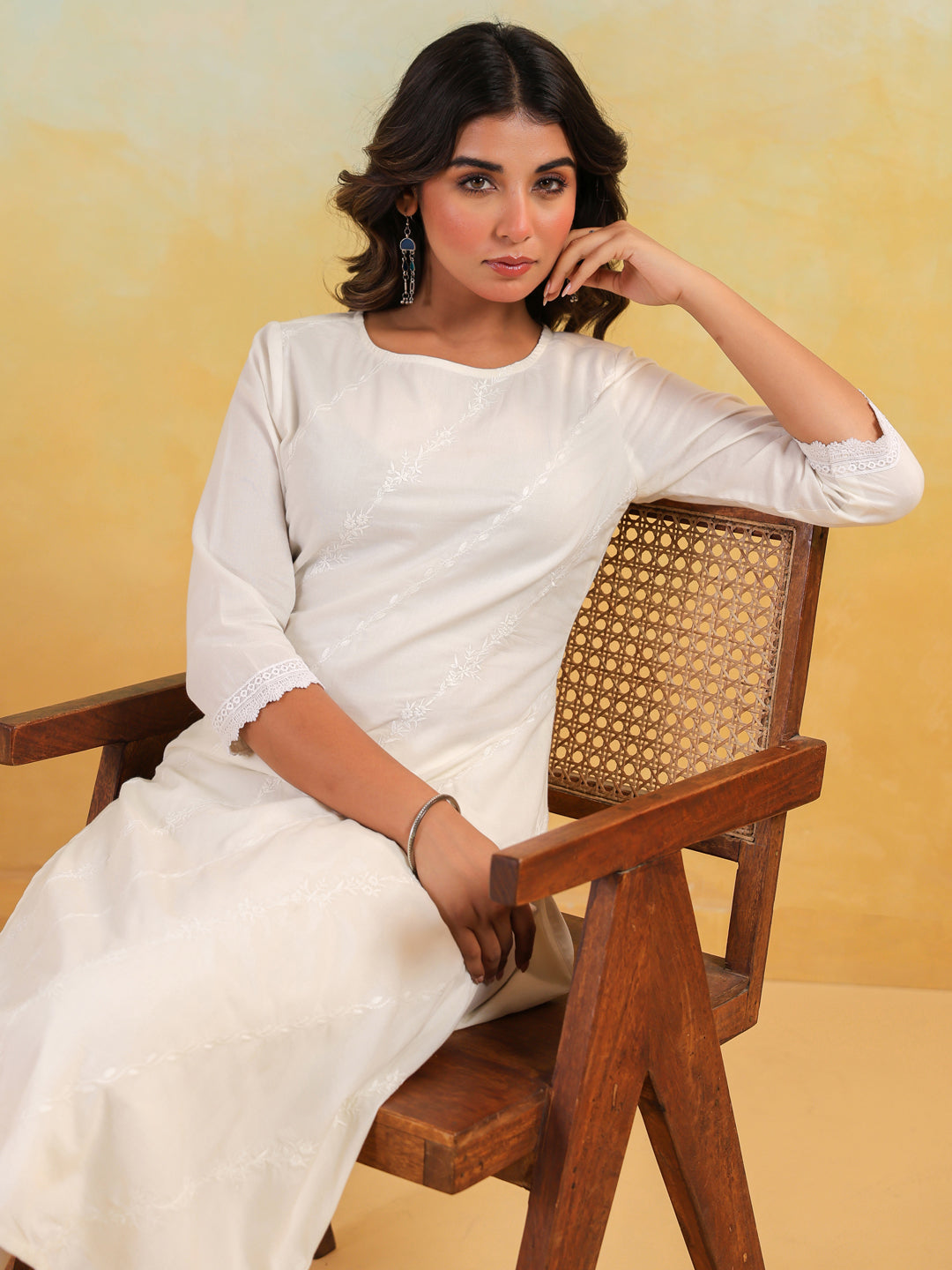 Janasya Light Cotton Embroidered Straight Kurta Set