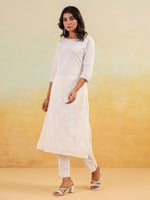 Thumbnail for Janasya Light Cotton Embroidered Straight Kurta Set