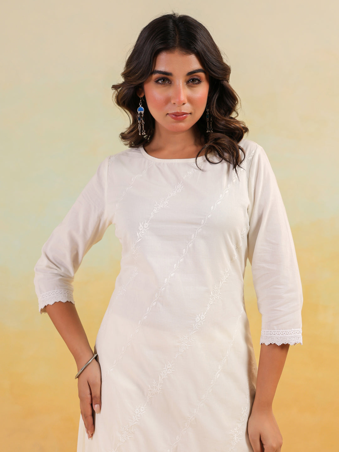Janasya Light Cotton Embroidered Straight Kurta Set