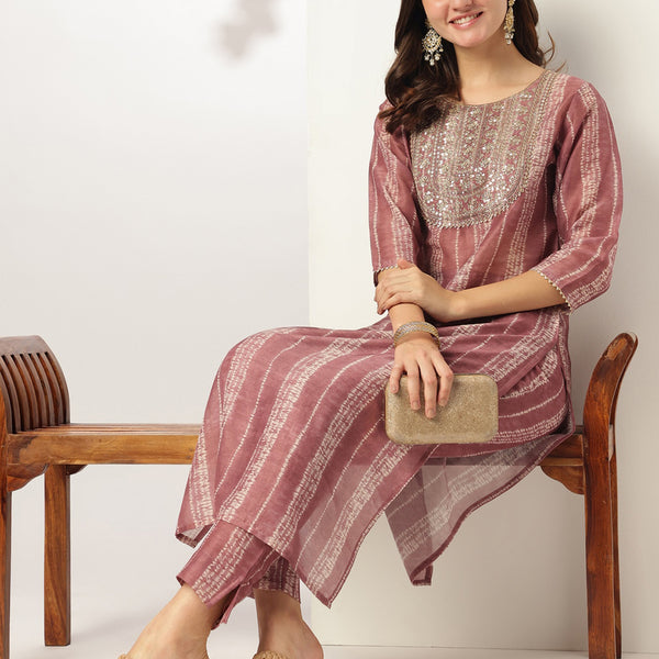 Janasya Dark Silk Blend Tie & dye Straight Kurta Set - Distacart