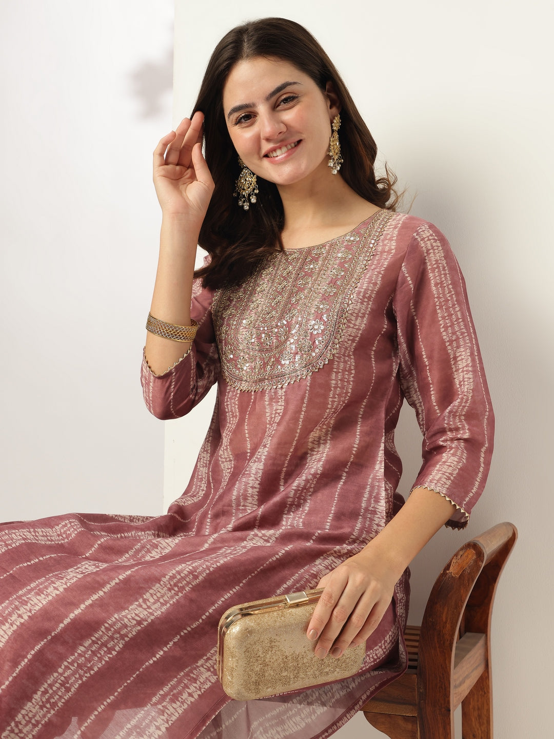 Janasya Dark Silk Blend Tie & dye Straight Kurta Set