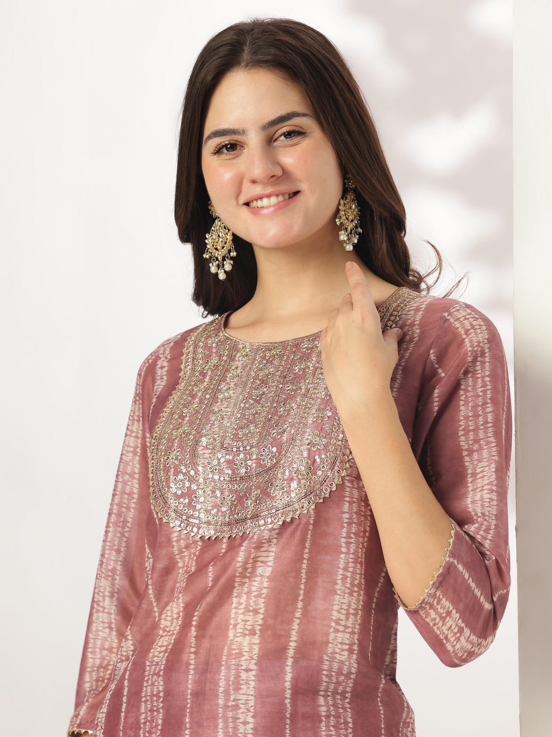 Janasya Dark Silk Blend Tie & dye Straight Kurta Set