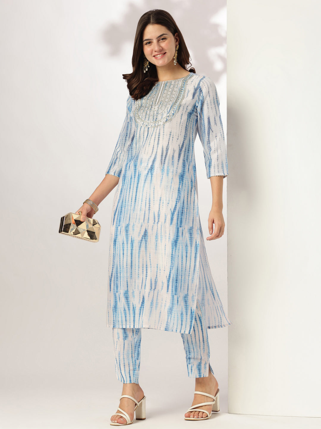 Janasya Light Silk Blend Tie & dye Straight Kurta Set