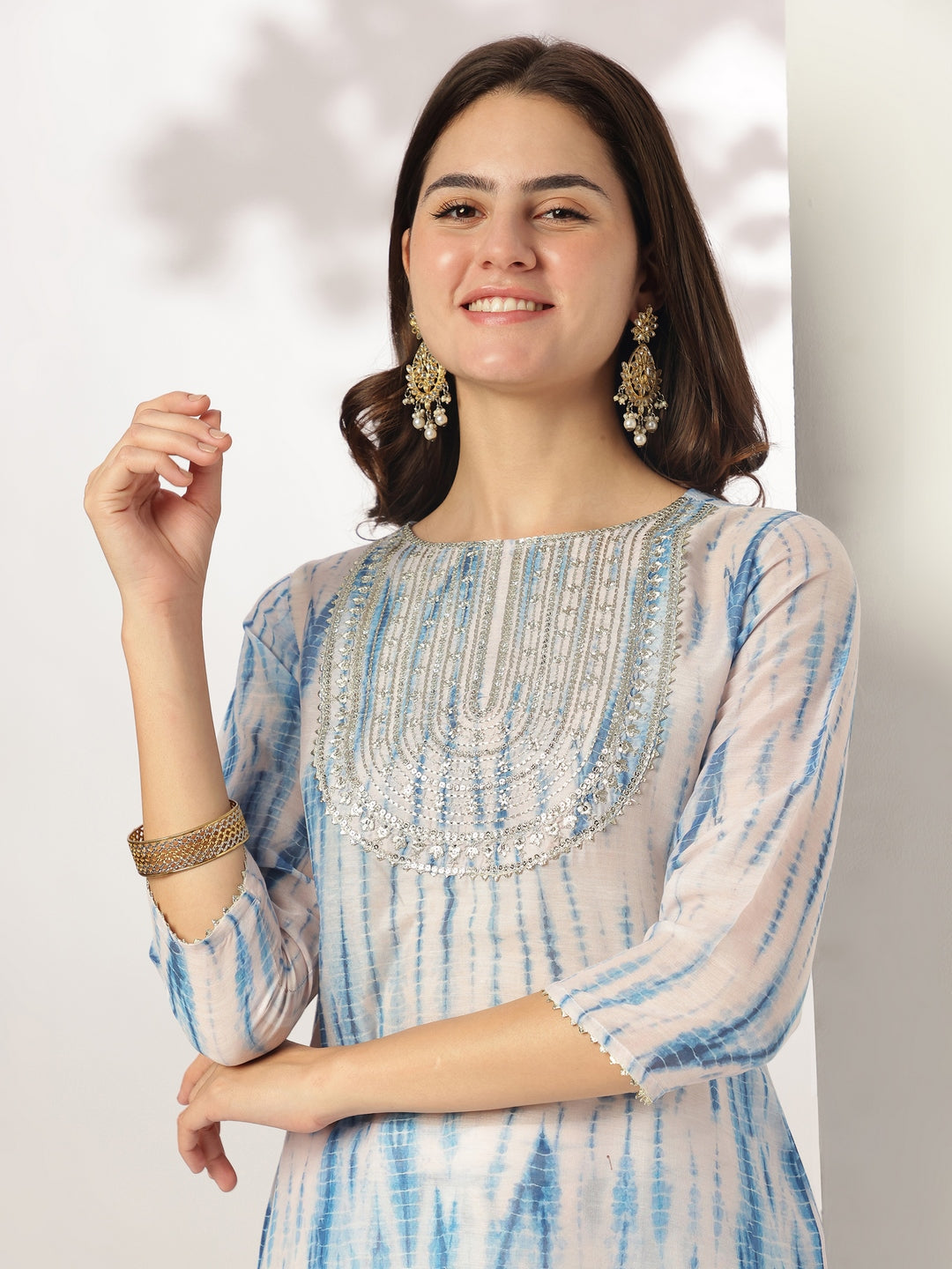 Janasya Light Silk Blend Tie & dye Straight Kurta Set