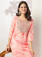 Thumbnail for Janasya Light Silk Blend Tie & dye Straight Kurta Set