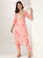 Thumbnail for Janasya Light Silk Blend Tie & dye Straight Kurta Set