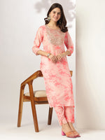 Thumbnail for Janasya Light Silk Blend Tie & dye Straight Kurta Set