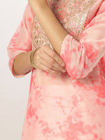 Thumbnail for Janasya Light Silk Blend Tie & dye Straight Kurta Set