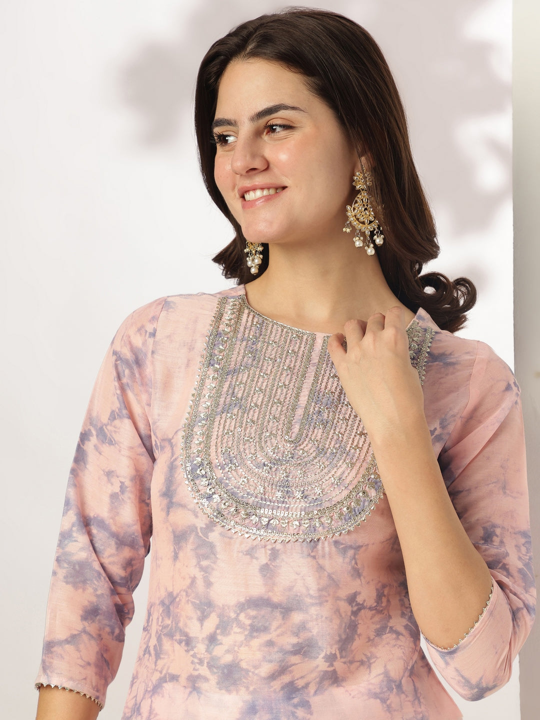 Janasya Light Silk Blend Tie & dye Straight Kurta Set