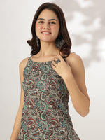 Thumbnail for Janasya Dark Cotton Ethnic Motifs Straight Kurta Set
