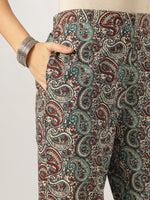 Thumbnail for Janasya Dark Cotton Ethnic Motifs Straight Kurta Set