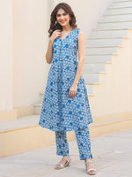 Thumbnail for Janasya Dark Cotton Floral A-Line Kurta Set