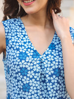 Thumbnail for Janasya Dark Cotton Floral A-Line Kurta Set