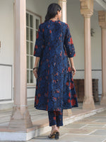 Thumbnail for Janasya Dark Cotton Floral A-Line Kurta Set