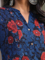 Thumbnail for Janasya Dark Cotton Floral A-Line Kurta Set