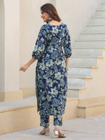 Thumbnail for Janasya Dark Cotton Floral Straight Kurta Set