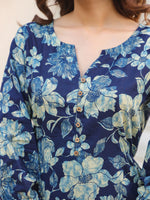Thumbnail for Janasya Dark Cotton Floral Straight Kurta Set