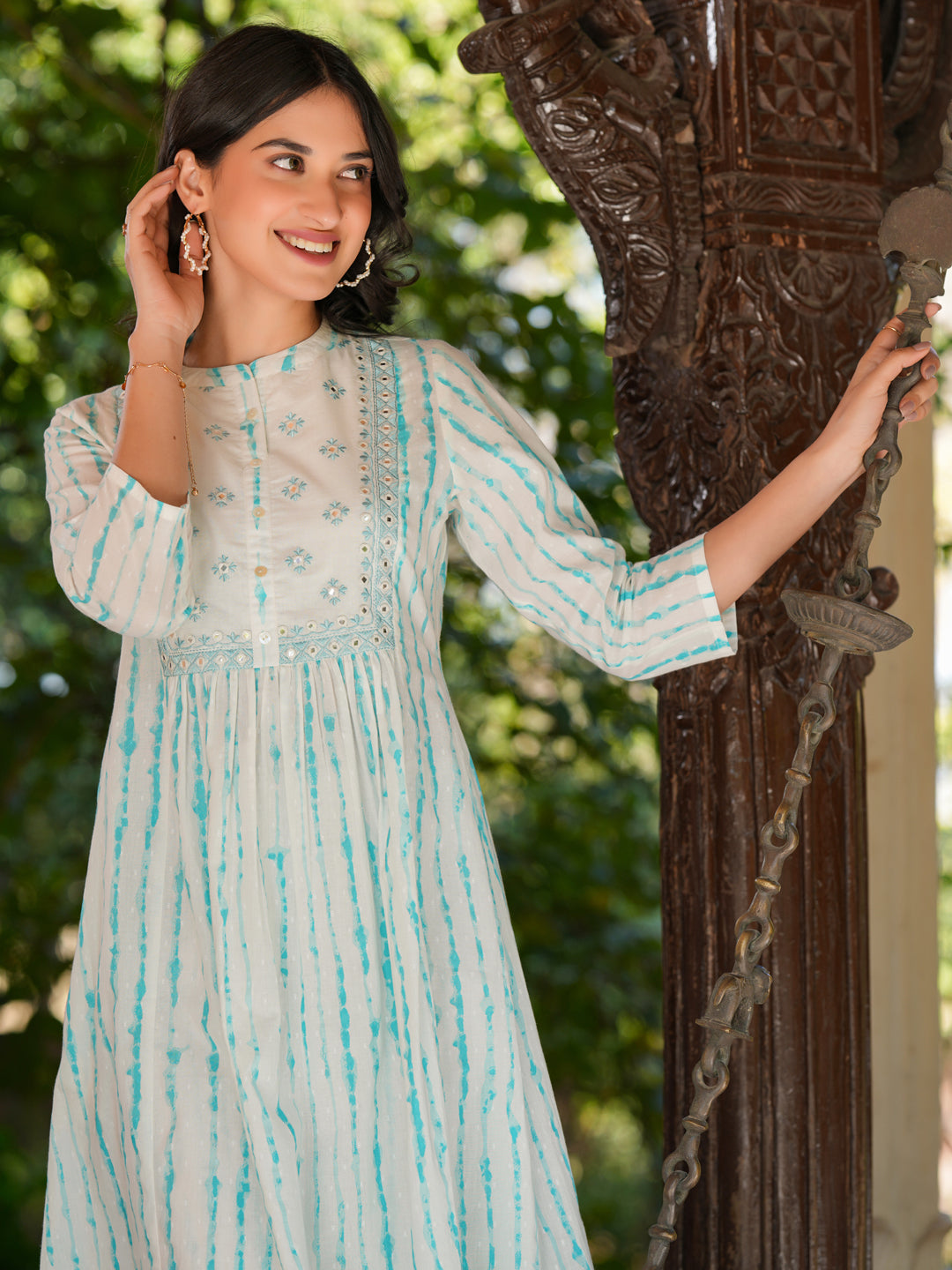 Janasya Light Cotton Tie & dye A-Line Kurta Set