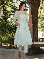 Thumbnail for Janasya Light Cotton Tie & dye A-Line Kurta Set