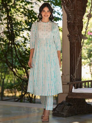 Janasya Light Cotton Tie & dye A-Line Kurta Set