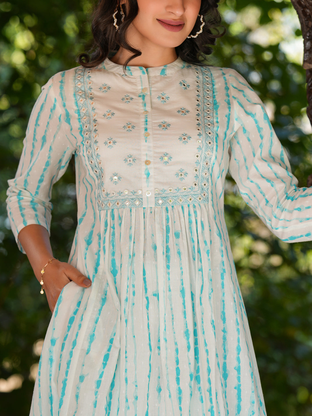Janasya Light Cotton Tie & dye A-Line Kurta Set