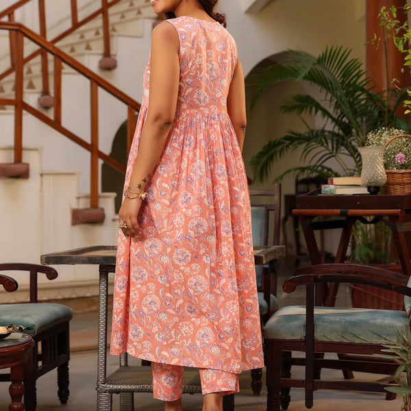 Janasya Light Cotton Floral A-Line Kurta Set - Distacart