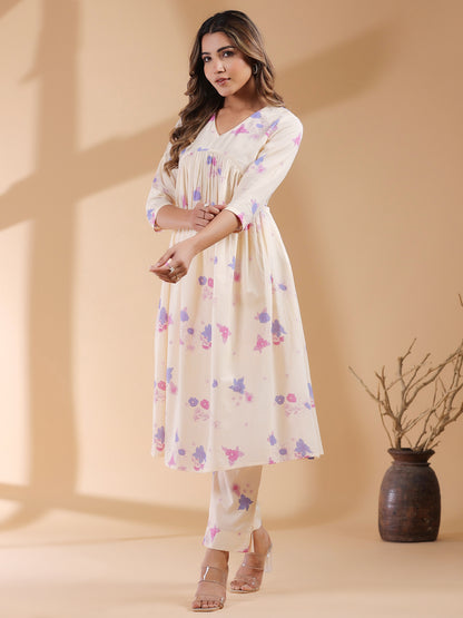 Janasya Light Cotton Floral A-Line Kurta Set - Distacart