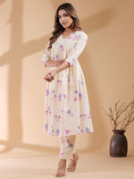 Thumbnail for Janasya Light Cotton Floral A-Line Kurta Set