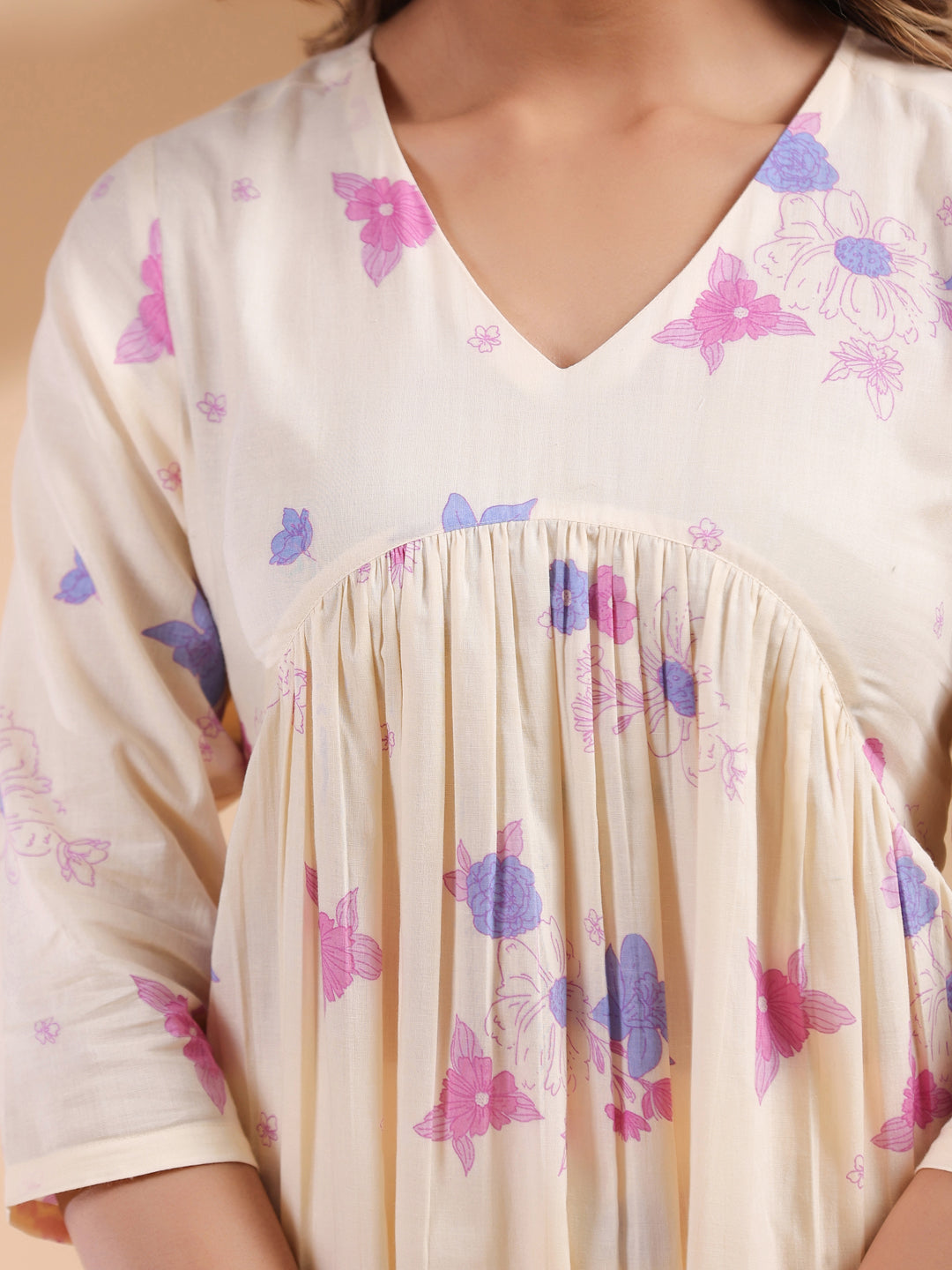 Janasya Light Cotton Floral A-Line Kurta Set