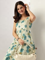 Thumbnail for Janasya Light Cotton Floral Tiered Kurta Set