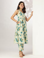 Thumbnail for Janasya Light Cotton Floral Tiered Kurta Set