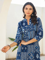 Thumbnail for Janasya Dark Cotton Ethnic Motifs Straight Kurta Set