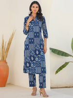Thumbnail for Janasya Dark Cotton Ethnic Motifs Straight Kurta Set