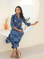 Thumbnail for Janasya Dark Cotton Ethnic Motifs Straight Kurta Set